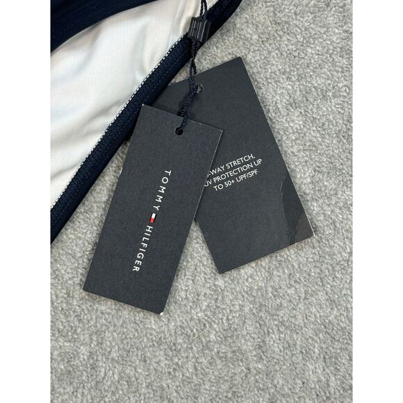 Tommy Hilfiger Colorblock V-Cut Swim Bikini Bottoms Women's Small Navy White New - Picture 2 of 8